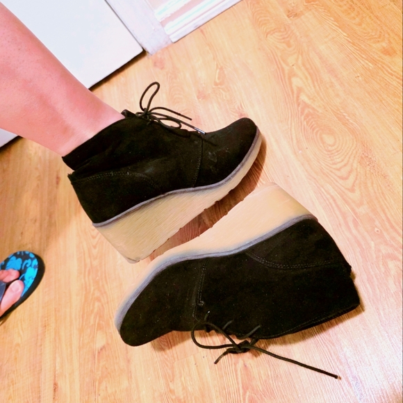 Black Suede Women's Wedge Ankle Boots - Picture 2 of 3
